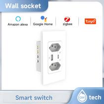 Tomada De Parede Inteligente WIFI Zigbee 10A Com Porta USB Tipo C Para Alexa Google Home Tuya Brasil Tomada De Parede Inteligente WIFI Zigbee 10A Com Porta USB Tipo C Para Alexa Google Home Tuya Brasil