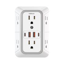 Tomada De Parede Multiuso Com 6 Saídas AC E 4 Portas USB, Plugue Universal, Carregamento Rápido E