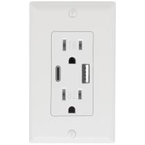 Tomada de parede POWAWINI 15A listada pela UL com porta USB C e USB A branca Tomada de parede POWAWINI 15A listada pela UL com porta USB C e USB A branca