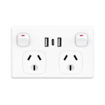Tomada De Parede USB Dupla Com Tipo-C E Interruptor, Adaptador AU 10A Para Carregamento De Celular