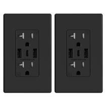 Tomada de parede USB ELEGRP 20A com 3 portas USB-C, preto fosco, pacote com 2