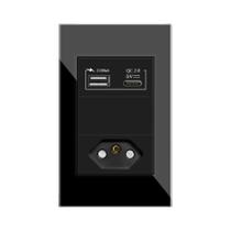 Tomada De Parede USB Padrão Brasileiro 10A 5V Com Painel De Vidro 120mm X 72mm Tomada De Parede USB Padrão Brasileiro 10A 5V Com Painel De Vidro 120mm X 72mm