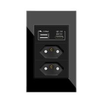 Tomada De Parede USB Tipo C 3A Com Carregamento Rápido, Painel De Vidro Cristal, Tomada De Energia