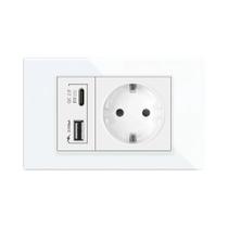 Tomada De Parede USB Tipo C Com 2 Portas 2A, Plugue Elétrico 16A, Painel De Vidro Cristal, Padrão Tomada De Parede USB Tipo C Com 2 Portas 2A, Plugue Elétrico 16A, Painel De Vidro Cristal, Padrão