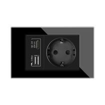 Tomada De Parede USB Tipo C Com 2 Portas 2A, Plugue Elétrico 16A, Painel De Vidro Cristal, Padrão Tomada De Parede USB Tipo C Com 2 Portas 2A, Plugue Elétrico 16A, Painel De Vidro Cristal, Padrão