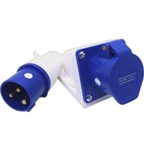 Tomada de Sobrepor + Plug Industrial 2p+T de 16a 6H 220v Azul Kit