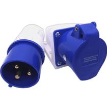 Tomada de Sobrepor + Plug Industrial 2p+T de 32a 6H 220v Azul Kit