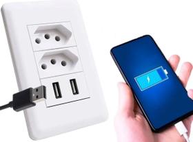 Tomada Duo 2 Usb Carrega Carga Celular Smarthphone Tablet Nf