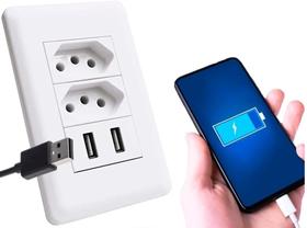 Tomada Duo +2 Usb Carregador Cel Carga Celular 10a 5v 2100ma Tomada Duo +2 Usb Carregador Cel Carga Celular 10a 5v 2100ma