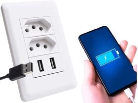 Tomada Duo +2 Usb Carregador Cel Carga Celular 10a 5v 2100ma - Império Tomada Duo +2 Usb Carregador Cel Carga Celular 10a 5v 2100ma - Império