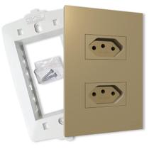 Tomada Dupla 10a 4x2 Areia Fosco Com Placa Recta B.lux - B.Lux Recta Satin Areia