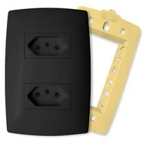 Tomada Dupla 10a Kit 3 Und. 4x2 Grafite Brilho Com Placa Home B.lux
