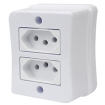 Tomada Dupla 2p+t 10A Sobrepor Externo Com Placa Espelho Branco Com Inmetro Linha Viena