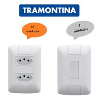 Tomada Dupla Aria Branco Tramontina 10A/250V + Interruptor Simples Kit 15 Unidades