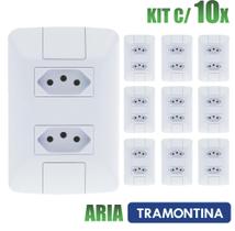 Tomada Dupla Aria Branco Tramontina 10A/250V Kit c/ 10 unidades