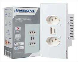 Tomada Dupla Inteligente NovaDigital 4x2 Zigbee Quartzo