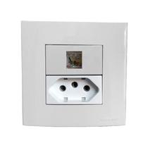 Tomada Dupla Móvel 3 Pinos 10a Telefone RJ11 4 Fios Gesso Drywall Marmore Granito Pedra Embutir Branco Margirius