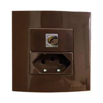 Tomada Dupla Móvel 3 Pinos 10a Telefone RJ11 4 Fios Gesso Drywall Marmore Granito Pedra Embutir Marrom Margirius Tomada Dupla Móvel 3 Pinos 10a Telefone RJ11 4 Fios Gesso Drywall Marmore Granito Pedra Embutir Marrom Margirius