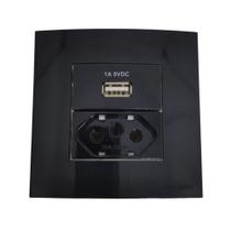 Tomada Dupla Para Móveis Pedra Margirius 10/20a + Usb Preta Tomada Dupla Para Móveis Pedra Margirius 10/20a + Usb Preta