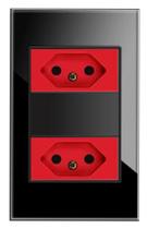 Tomada Dupla Preta com Módulo Vermelho 220V Vidro Temperado Tomada Dupla Preta com Módulo Vermelho 220V Vidro Temperado