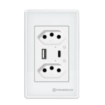 Tomada Dupla Smart WiFi USBC Primebras TP1220B Branca Alexa Google Timer 10A