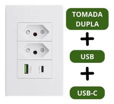 Tomada Dupla USB-C Celulares Bivolt