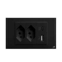 Tomada Dupla Usb Usbc Novadigital 10a 16a 20a 4x2 Vidro Temperado Embutir Sem Wifi WK-USBC-B Preta