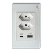 Tomada Dupla Usb Usbc Novadigital 10a 16a 20a 4x2 Vidro Temperado Embutir Sem Wifi WK-USBC-W BRANCA Tomada Dupla Usb Usbc Novadigital 10a 16a 20a 4x2 Vidro Temperado Embutir Sem Wifi WK-USBC-W BRANCA