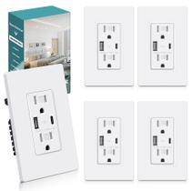 Tomada elétrica BESTTEN, tomada de parede USB de 24 W, pacote com 5 Tomada elétrica BESTTEN, tomada de parede USB de 24 W, pacote com 5