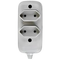 Tomada Em Barra Dupla 2P 10A 250V Cinza - 1632 - ILUMI Tomada Em Barra Dupla 2P 10A 250V Cinza - 1632 - ILUMI