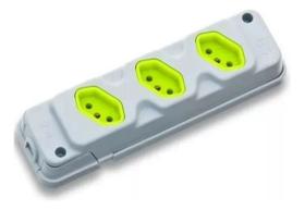 Tomada Em Barra Robust 3T - 2PT - Cinza/Verde - Fiolux Tomada Em Barra Robust 3T - 2PT - Cinza/Verde - Fiolux