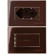 Tomada Embutir Móvel Mdf Madeira 3 Pinos 10a Marrom + Interruptor Duplo Sleek