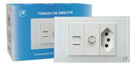 Tomada Embutir Novadigital 10a 16a 20a Com Saída Cabo Rj45 E Antena 3 Pinos Branca Tomada Embutir Novadigital 10a 16a 20a Com Saída Cabo Rj45 E Antena 3 Pinos Branca