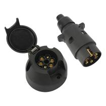 Tomada Engate Reboque Carretinha 6 Pinos Plástico Preto Reforçado Macho Femea 6 polos Carro