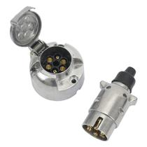 Tomada Engate Reboque Carretinha Aluminio Cromado 6 Polos Macho Femea Completa 6 pinos Carro