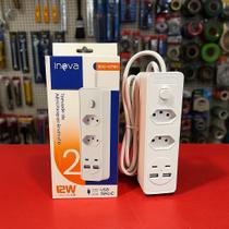 Tomada Extensão 2 Metros 2 Tomadas + 2 Tipo C + 2 USB Inova SOC-12780