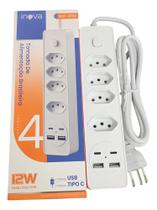 Tomada Extensão 4 Tomadas + 2 Tipo C + 2 Usb Tomada Extensão 4 Tomadas + 2 Tipo C + 2 Usb
