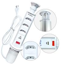 Tomada Forma De Torre Retrátil De Embutir Em Mesa Bancada 20a 3 Entradas 2 Usb Fio 1,8 Metros Tomada Forma De Torre Retrátil De Embutir Em Mesa Bancada 20a 3 Entradas 2 Usb Fio 1,8 Metros