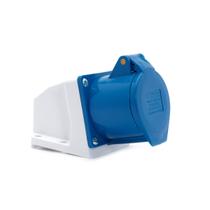 TOMADA INDUSTRIAL SOBREPOR AZUL 2P+T 32A 6H 220-240V - 3 furos pinos padrão steck segurança distribuição elétrica