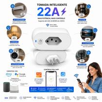 Tomada inteligente 22A 6000W Profissional Wifi Medidor Consumo Premium App Tuya Smartlife Alexa Google Comando Voz Bivolt