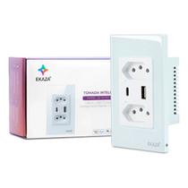 Tomada Inteligente de Parede Dupla 10A Wifi Entrada USB+USB-C 4x2 Ekaza Alexa E Google