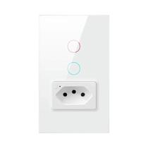 Tomada Inteligente Wi-Fi com Interruptor - Padrão Brasileiro, 1/2 Botões, Painel de Vidro Tuya/Alexa