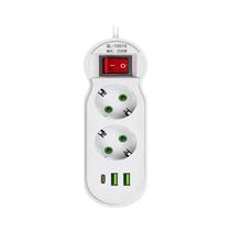 Tomada Múltipla Com Plugue EU 2 3 4 5 Saídas Extensão 10A 2 USB 1 Tipo-C Cabo De 2m 2500W