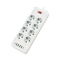 Tomada Múltipla Com Plugue EU E Cabo De Extensão De 2m, Protetor Contra Sobretensão USB Inteligente,