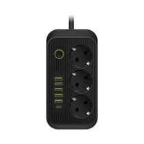 Tomada Múltipla Com Plugue EU E Carregamento Rápido USB Tipo C, Cabo De Extensão De 2m, Saídas AC,