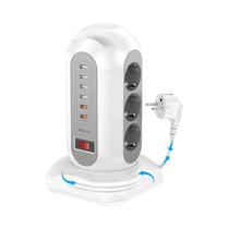 Tomada Múltipla Vertical Com 9 Saídas E 6 Portas USB, Proteção Contra Sobretensão E Cabo De Extensão