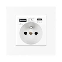 Tomada Padrão Francesa Branca 16A Com USB Tipo C E Conector De Carregamento 1A1C Para França