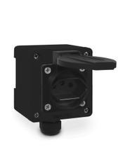 Tomada Preta e Caixa Plástica Preta 2P+T 20A Padrão Brasileiro para Sobrepor ou Fixar em Trilho DIN