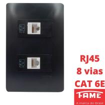 Tomada Rede RJ45 CAT 6E 8 Vias Dupla Com Placa Habitat Black FAME