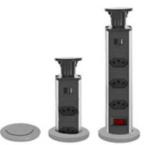 Tomada Retrátil Torre Multiplug Embutir Mesa 3 Tomadas e USB Preta